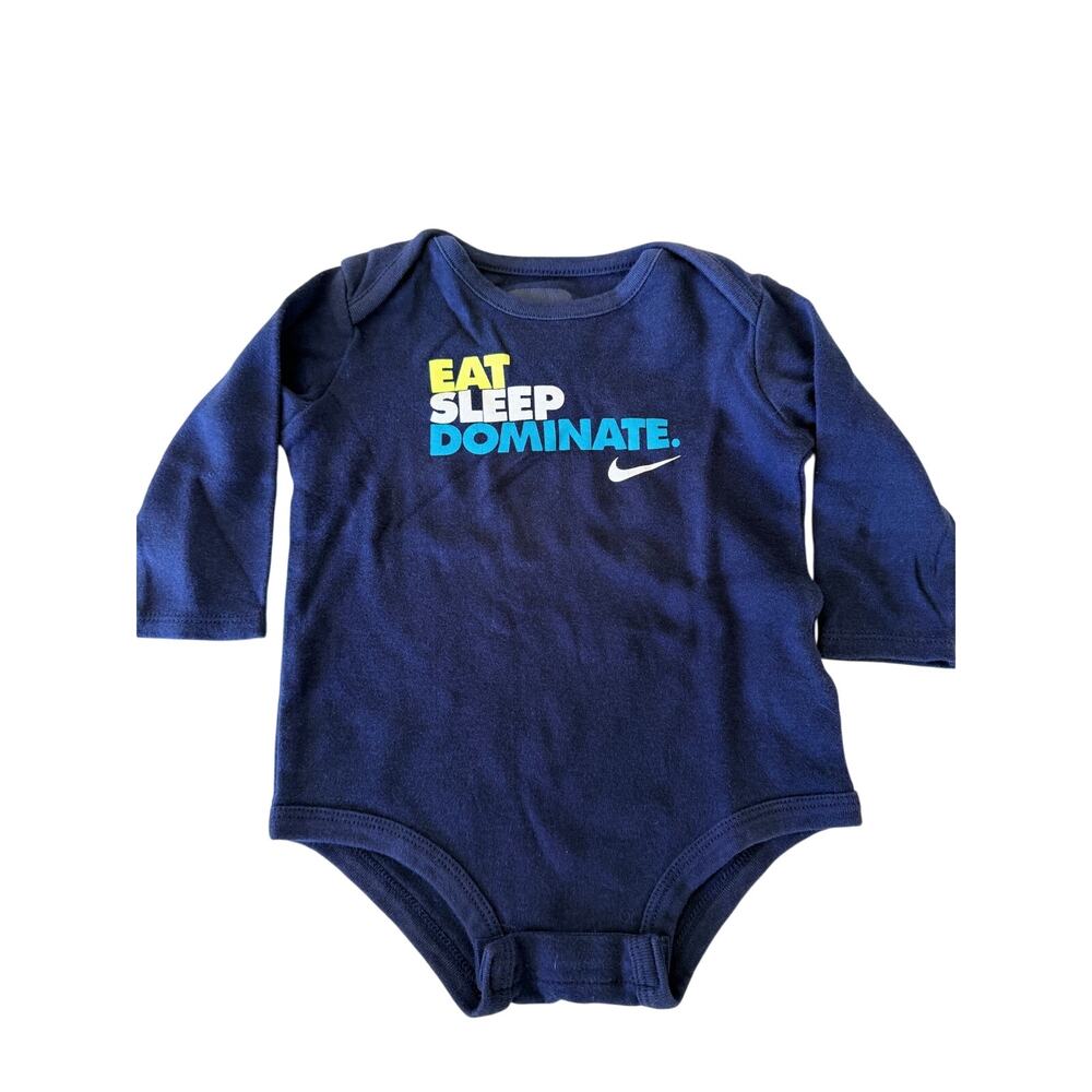Nike Baby Boy Blue Long Sleeve 'Eat Sleep Dominate' Bodysuit